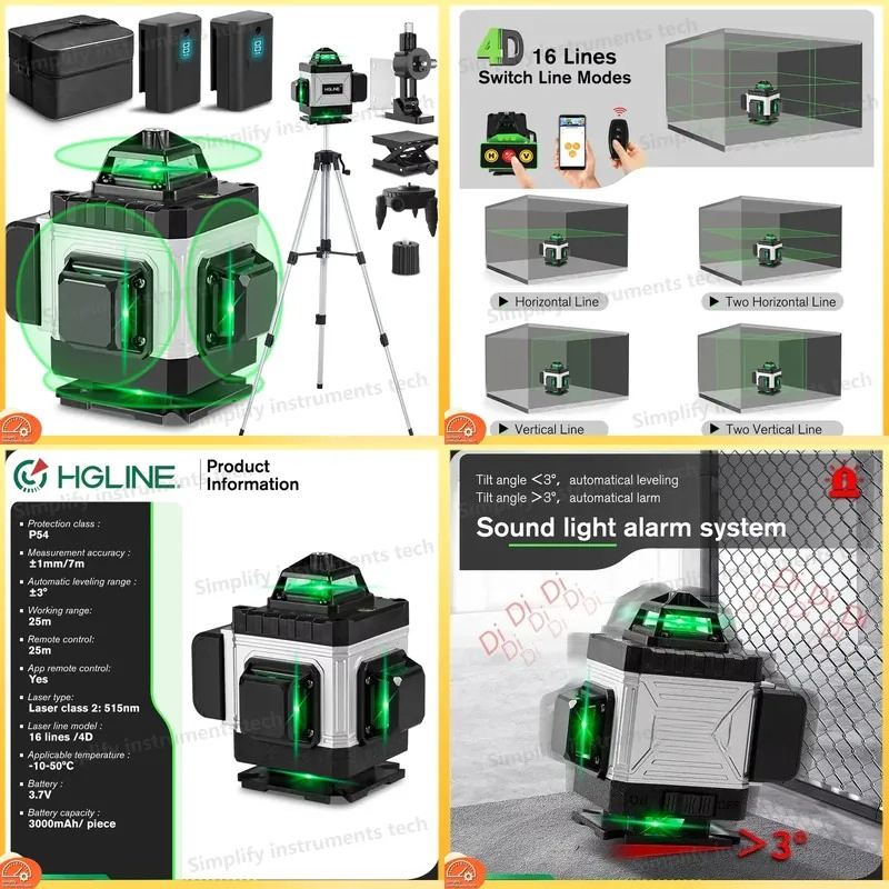 Cross Line Laser 360 Degree - 16-Linien-Laser-Nivelliergerät mit APP-Fernbedienung, 360-Grad-Selbstnivellierung, Horizontale und