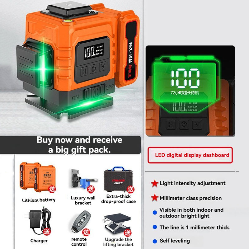 Laser Level Outdoor Bright Green - 12-Linien-Grünlaser-Nivelliergerät 360 ° Automatisch Selbstnivellierender Ultraheller