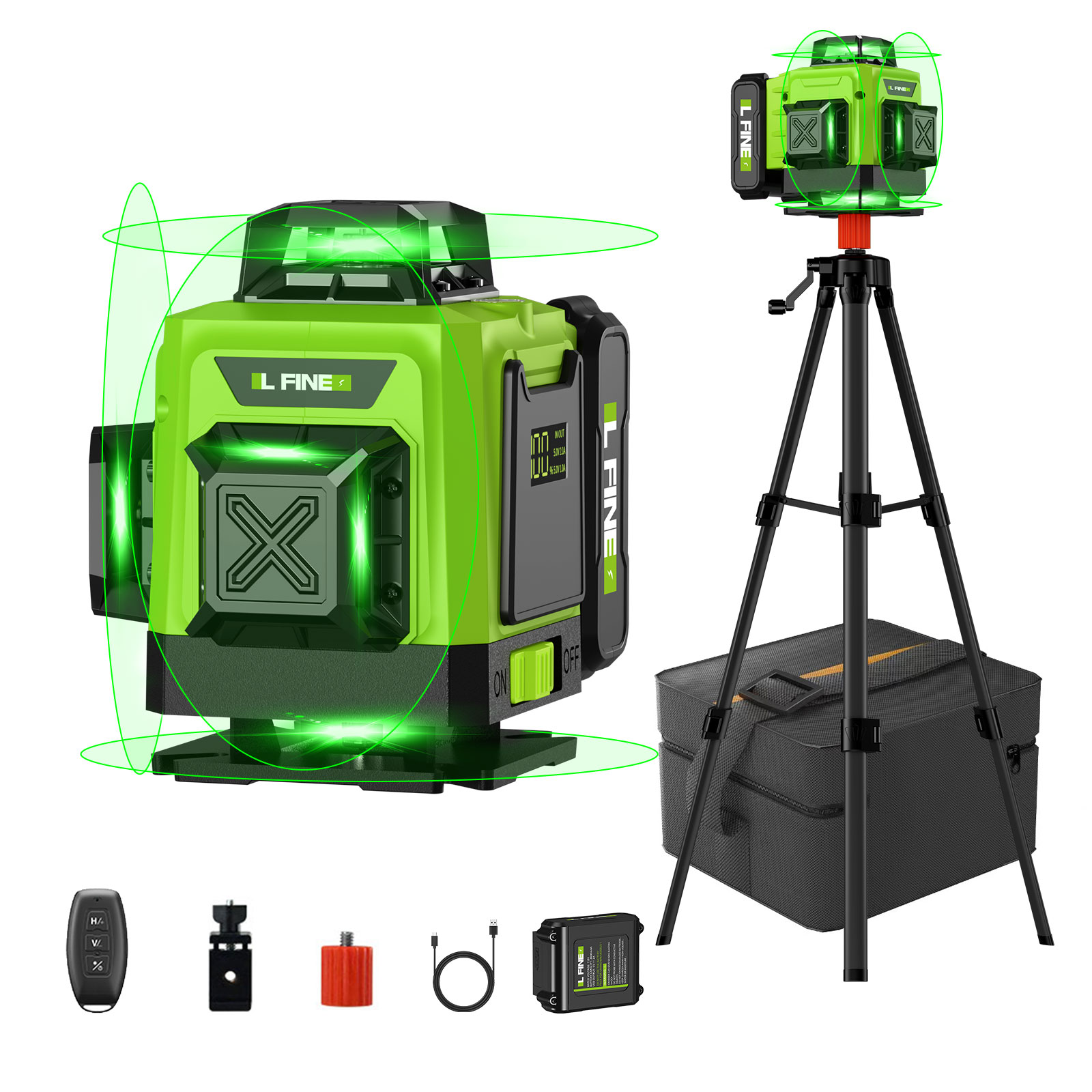 Cross Line Laser 360 Degree - Laser-Nivelliergerät, selbstnivellierend, horizontal, vertikal, Kreuz, 16-zeilig,