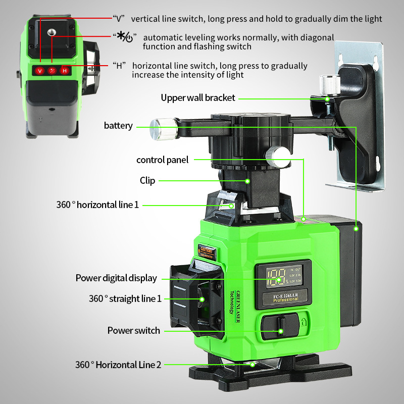 Laser Level Outdoor Bright Green - Grüner Laser-Nivelliergerät im Großhandel – 4D-16-Linien-Digitalanzeige,