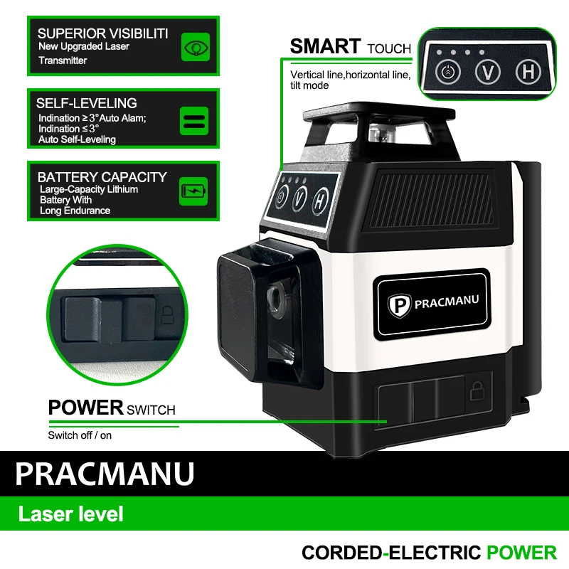 Pracmanu Mini 12-Linien-3D-Las – Laser Level 3D Cross Line Self Leveling Bewertung und Preis